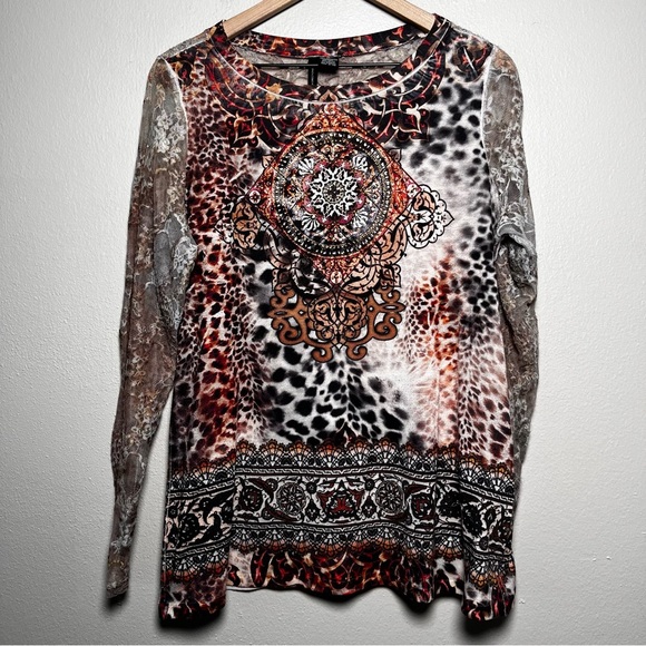 NEW Direction y2k Cyber Grunge Top XL Rhinestone Art Micro Mesh Sleeve Black - Picture 1 of 10